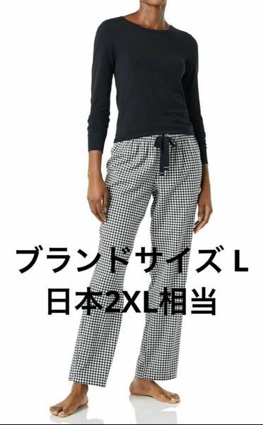 ふ20 Amazon Essentials パジャマ セット 長袖Tシャツ・フランネルパンツ ライトウエイト レディース　L 日本2XL相当　ギンガム