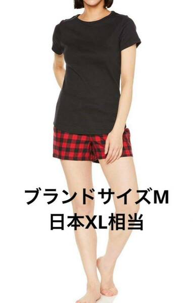 Amazon Essentials パジャマ セット フランネル ショートパンツ・コットン Tシャツ ライトウエイト レディース　格子　M