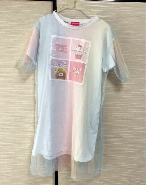 女の子　チュールワンピース Tシャツワンピース　　くま　150