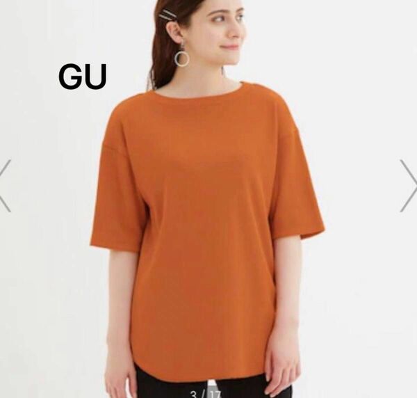 GU レディース　Mサイズ　バックヘンリーオーバーサイズTシャツ　5分袖