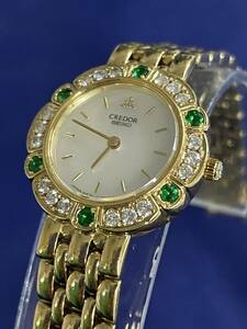 SEIKO クレドール 4N70-0190 ホワイトシェル文字盤 金無垢　ダイヤモンドベゼル レディースブランド　超美品　腕時計　