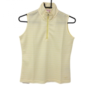[ очень красивый товар ] Mizuno безрукавка с высоким воротником рубашка белый × желтый окантовка рисунок половина Zip кромка Logo .... женский M Golf одежда MIZUNO