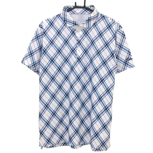 Titleist polo-shirt with short sleeves white × light blue check total pattern men's LL Golf wear TITLEIST