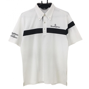  Munsingwear wear polo-shirt with short sleeves white × black Logo ..... line button down men's L Golf wear Munsingwear