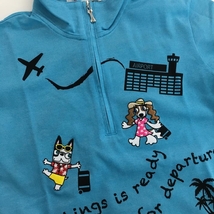 【超美品】MUスポーツ 長袖ハイネックシャツ ライトブルー×黒 犬刺しゅう ハーフジップ レディース 40(M) ゴルフウェア M・U SPORTS_画像3