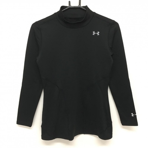 【美品】アンダーアーマー ハイネックインナーシャツ 黒 地模様 ストレッチ レディース MD ゴルフウェア UNDER ARMOUR