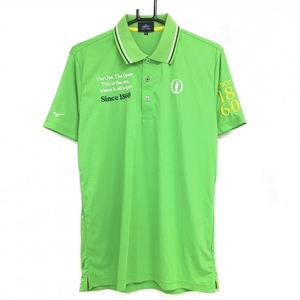 [ очень красивый товар ] Mizuno THE OPEN рубашка-поло с коротким рукавом светло-зеленый × белый воротник линия .... мужской L Golf одежда MIZUNO