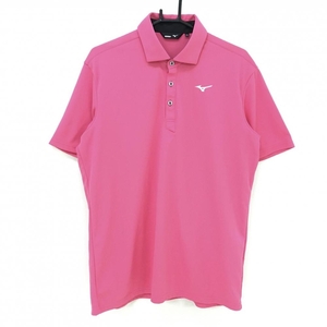 [ super-beauty goods ] Mizuno polo-shirt with short sleeves pink Logo silver simple men's 2XL Golf wear large size MIZUNO