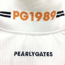パーリーゲイツ 半袖ポロシャツ 白 ストライプ 襟裏ライン＆プリント フェルトワッペン メンズ 5(L) ゴルフウェア PEARLY GATES_画像4
