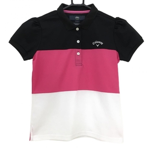 キャロウェイ 半袖ポロシャツ 黒×ピンク ロゴ刺しゅう パフスリーブ レディース Ｍ ゴルフウェア Callaway
