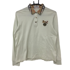 [ beautiful goods ] Burberry z polo-shirt with long sleeves light green series × Brown collar check cotton 100% lady's MEDIUM Golf wear BURBERRY GOLF
