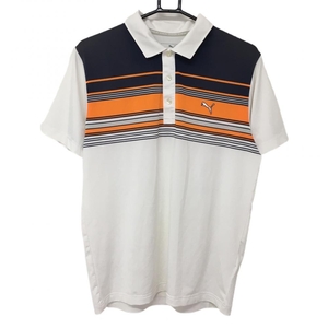 [ прекрасный товар ] Puma рубашка-поло с коротким рукавом белый × orange часть окантовка Logo .... мужской M Golf одежда PUMA