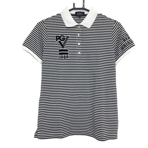 【美品】パーリーゲイツ 半袖ポロシャツ 白×黒 ボーダー コットン100％ 日本製 レディース 1 ゴルフウェア PEARLY GATES
