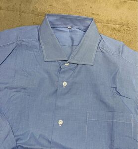 未使用　無印良品 メンズ コットン ブロード チドリゴウシ　ワイドスプレッドカラー　シャツ ブルー系　長袖シャツ XL 青