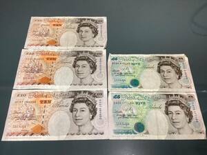 外国紙幣 イギリス ポンド 紙幣 旧紙幣 計40ポンド (10ポンド×3枚 5ポンド×2枚)