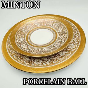 高級洋食器 ミントン　ポーセリンボール　純金　金彩装飾　ゴールド　プレート　ソーサー　コンビ　MINTON PORCELAIN BALL BONE CHINA