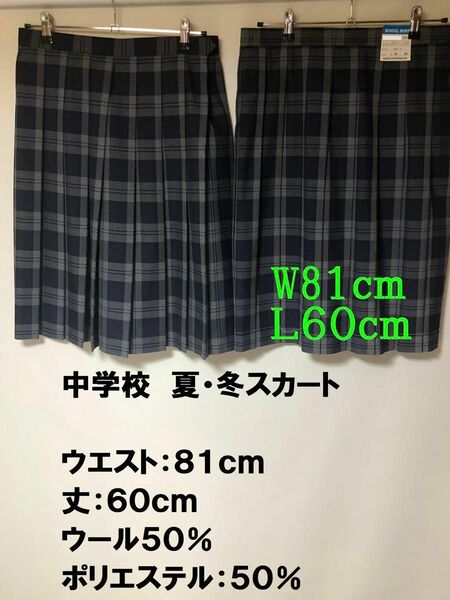 【ウエスト大きめ】夏・冬用　中学校スクールスカート