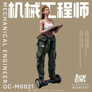 【送料無料】メカニック女子 機械整備士 ガール H62mm ミニチュア フィギュア プラモデル ガレージキット 未塗装 未組立