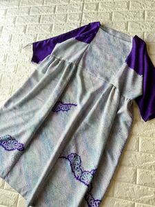  kimono remake aperture stop feather woven from square neck One-piece old cloth hand made 