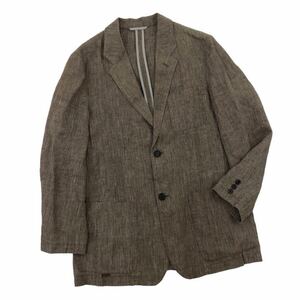 m522-11 Papas Papas linen flax 100% stripe pattern tailored jacket blaser outer garment feather weave tops blouse men's 46 S made in Japan 