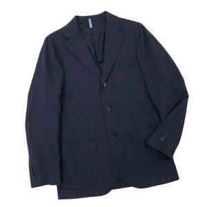 m523-35 UNITED ARROWS ユナイテッドアローズ リネン混 麻混 テーラード ジャケット ブレザー 上着 羽織り 背抜き ネイビー 紺 メンズ 44