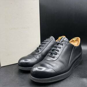 M2772 良品 GIORGIO ARMANI ジョルジオ アルマーニ レザーシューズ プレーントゥ メンズ 42.5/27.0〜27.5cm相当 ブラック 黒 革靴 