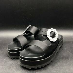 M2916 beautiful goods UNITED ARROWS United Arrows satin biju- mules sandals 35/22.5cm corresponding black black slippers 