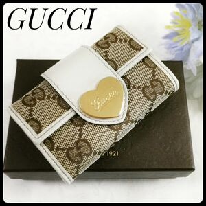 GUCCI グッチ GG柄キャンバス ラブリーハート 6連キーケース 白