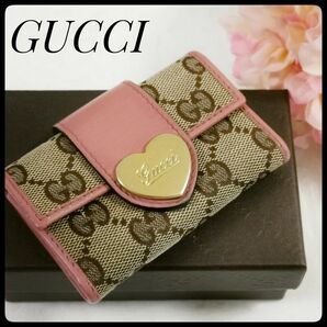 GUCCI グッチ GGキャンバス ラブリーハート 6連キーケース ピンク