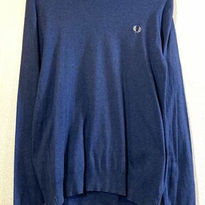 FRED PERRY★コットンニット★セーター★ロゴデザイン★月桂樹★ワンポイント★リブライン★フレッドペリー★定価23,000円★ブルー★淡青