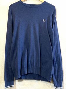 FRED PERRY* cotton knitted * sweater * logo design * month katsura tree .* one Point * rib line * Fred Perry * regular price 23,000 jpy * blue *. blue 