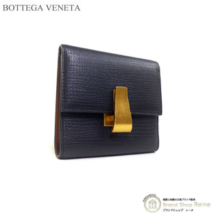 ボッテガ ヴェネタ （BOTTEGA VENETA） バイカラー ミニウォレット 三つ折り 財布 576637 ブラック×ブラウン（新品同様）中古