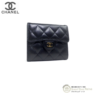 シャネル （CHANEL） キャビアスキン マトラッセ 三つ折り コンパクト 財布 AP0231 ブラック（新品）