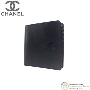 シャネル （CHANEL） レザー エンボスロゴ 二つ折り 財布 ブラック メンズ ヴィンテージ（未使用品）中古