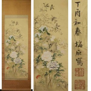 Art hand Auction 《源》【即決･送料無料】古画 梅石 筆｢花尽くし(四季の花々)図｣/箱付, 絵画, 日本画, 花鳥, 鳥獣