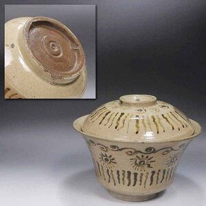 《源》《江戸中期》古上野 安南写 蓋付茶碗形 時代物 菓子鉢/箱付