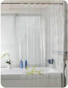 バスルーム 浴室カーテン シャワールーム用カーテン カーテンリング付属 防水防カビ加工 シャワーカーテン 透明_120×180cm