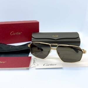 新品同様 Cartier カルティエ ジオメトリック フレーム サングラス メガネ メタルフレーム ツーブリッジ CT0270S-005 ゴールド ブラック系