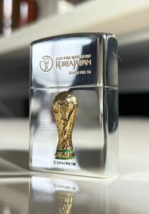 【ZIPPO・2002 FIFA WORLD CUP KOREA JAPAN】ジッポライターオイルライターサッカーワールドカップBRADFORO.PA.MADE IN US.A記念品　日韓