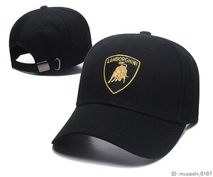 LAMBORGHINI 帽子 スポーツ コットンツイル刺繍ロゴ ゴルフ 野球帽 ブラック uz-977