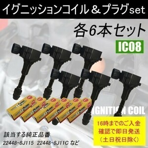 エルグランド NE51 平成14年5月～平成18年12月 イグニッションコイル 22448-8J11C など NGKスパークプラグセット PLFR5A11 各6本 IC8-ng14