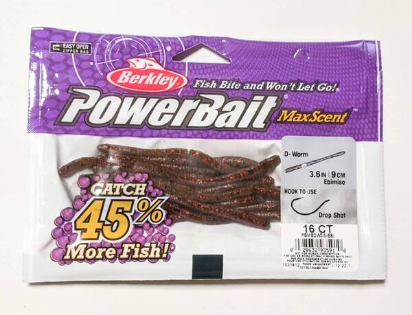 BERKLEY バークレー マックスセント PowerBait MaxScent D-Worm 3.6【ディーワーム3.6 Dワーム3.6インチ】エビミソ Ebimiso