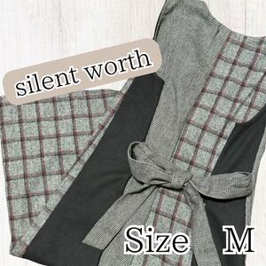 silent worth ワンピース レディース ロング ノースリーブ 異素材 シンプル 大人 体型カバー リボン 着やすい 普段着 カジュアル ゆったり