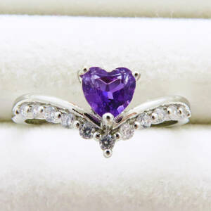 新品　アメジスト　ハートカット　紫水晶　指輪　リング　925　ダイヤモンド　シルバー　天然石　宝石　ヴィンテージ　ハーフエタニティ