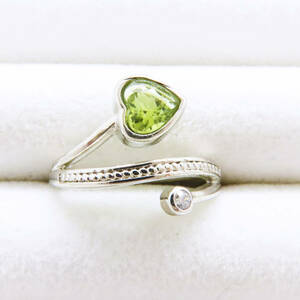 新品 ペリドット 指輪 ハート ダイヤモンド 925 シルバー リング 指輪 天然石 宝石 8月 誕生石 ヴィンテージ ジルコニア