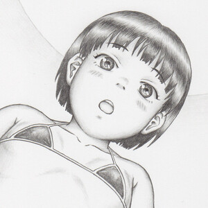 【poor】手描きイラスト　オリジナル　「小さな水着の女の子 (４)」　B5サイズ　鉛筆画