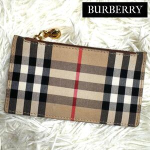 美品 / BURBERRY バーバリー ノバチェックフラグメントケース 小銭入れ カードケース キャンバス レザー メガチェック ブラウン