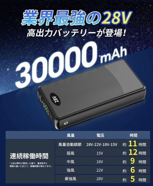 空調服ファンバッテリー　28V 暴風　2024年新作　オススメ品　暴風　強風