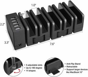 【新品・送料無料】LESHP USB充電ステーション 5ポート 充電スタンド 最大7A 36W 収納充電 5台同時充電 スマホ/タブレット対応 ipad 対応 