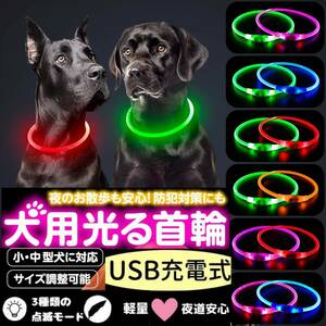  new goods * red & orange ]Lightight LED shines necklace USB rechargeable size adjustment possibility .. distance 500 meter length is 70cm walk night cat small size medium sized large dog 